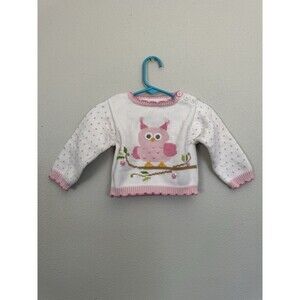 Zubels White And Pink Owl Sweater Knit 9 Months